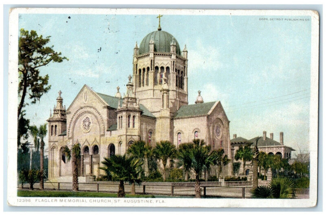 1918 Flagler Memorial Church Scene Street St. Augustine Florida FL Postcard