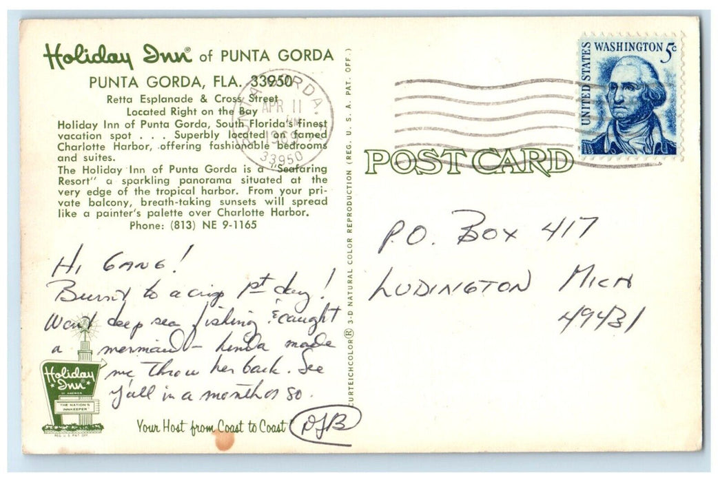 1969 Birds Eye View Of Holiday Inn Hotel Of Punta Gorda Florida FL Postcard
