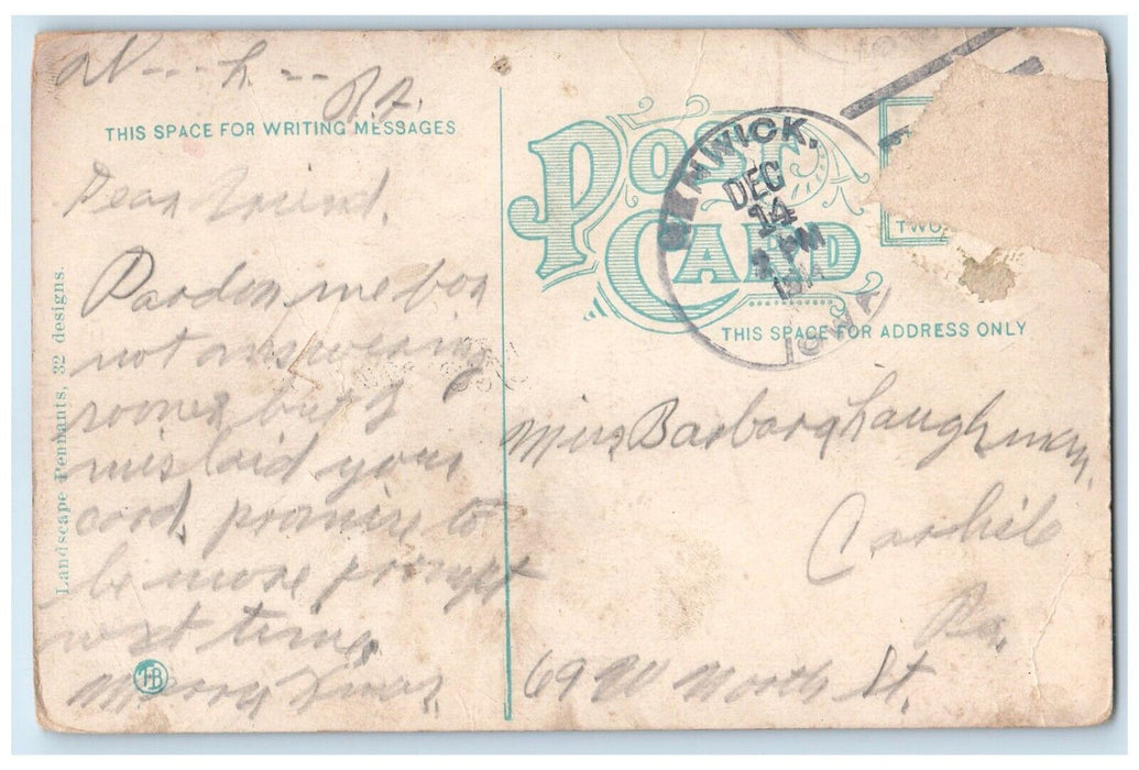 1911 Dirt Road And Trees Renwick Iowa IA Pennant Posted Antique Postcard