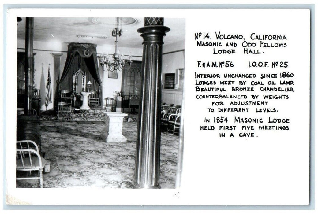 1958 IOOF Masonic Lodge Hall Interior View Volcano CA RPPC Photo Posted Postcard