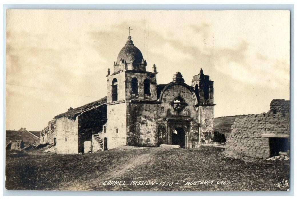 c1910's Carmel Mission Church Building View Monterey CA RPPC Photo Postcard