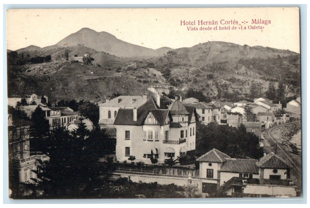 c1910 Hotel Hernan Cortes Malaga View From Hotel De La Caleta Spain Postcard