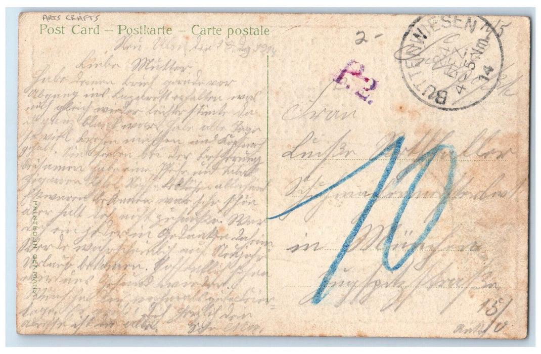 1914 Christmas Celebration Message Arts Crafts Buttenwiesen Germany Postcard