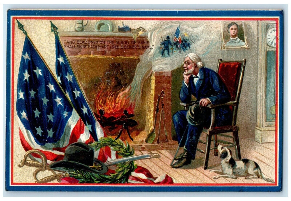 c1910's Decoration Day Patriotic Dog Gar Civil War Embossed Tuck's Postcard