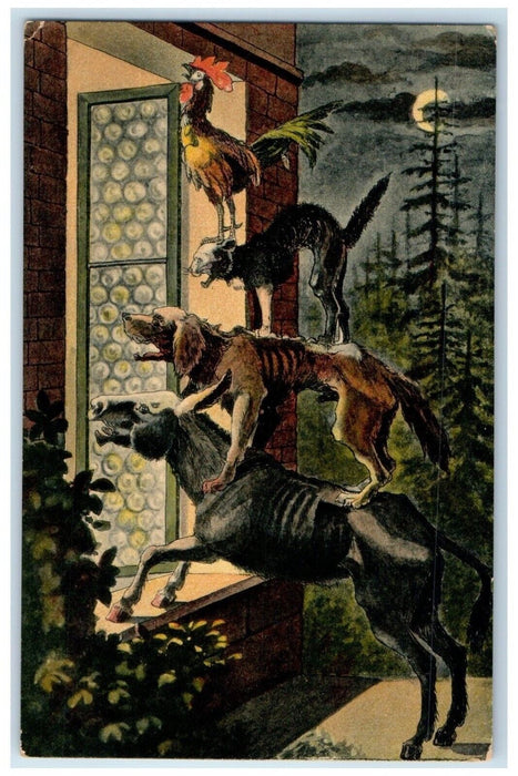 c1910's Rooster On Top Of Skeleton Dogs Bremen Germany WWI Soldier Mail Postcard