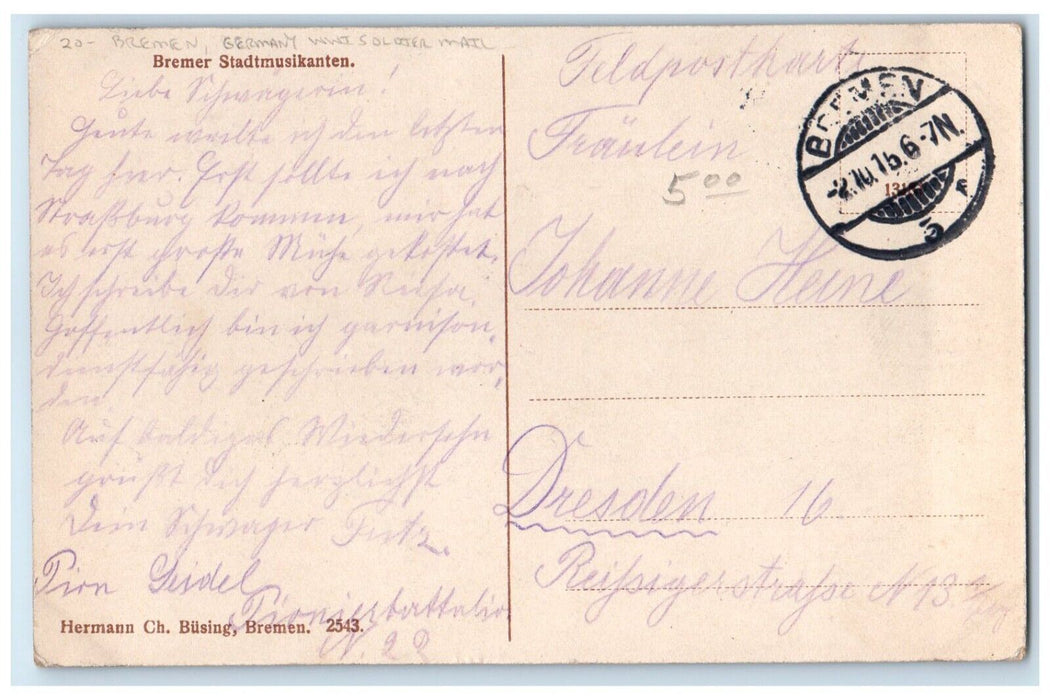 c1910's Rooster On Top Of Skeleton Dogs Bremen Germany WWI Soldier Mail Postcard