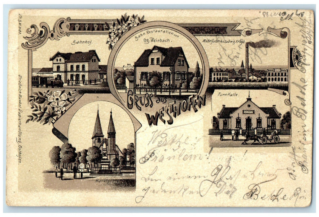 1899 Greetings from Westhofen Rhineland-Palatinate Germany Multiview Postcard