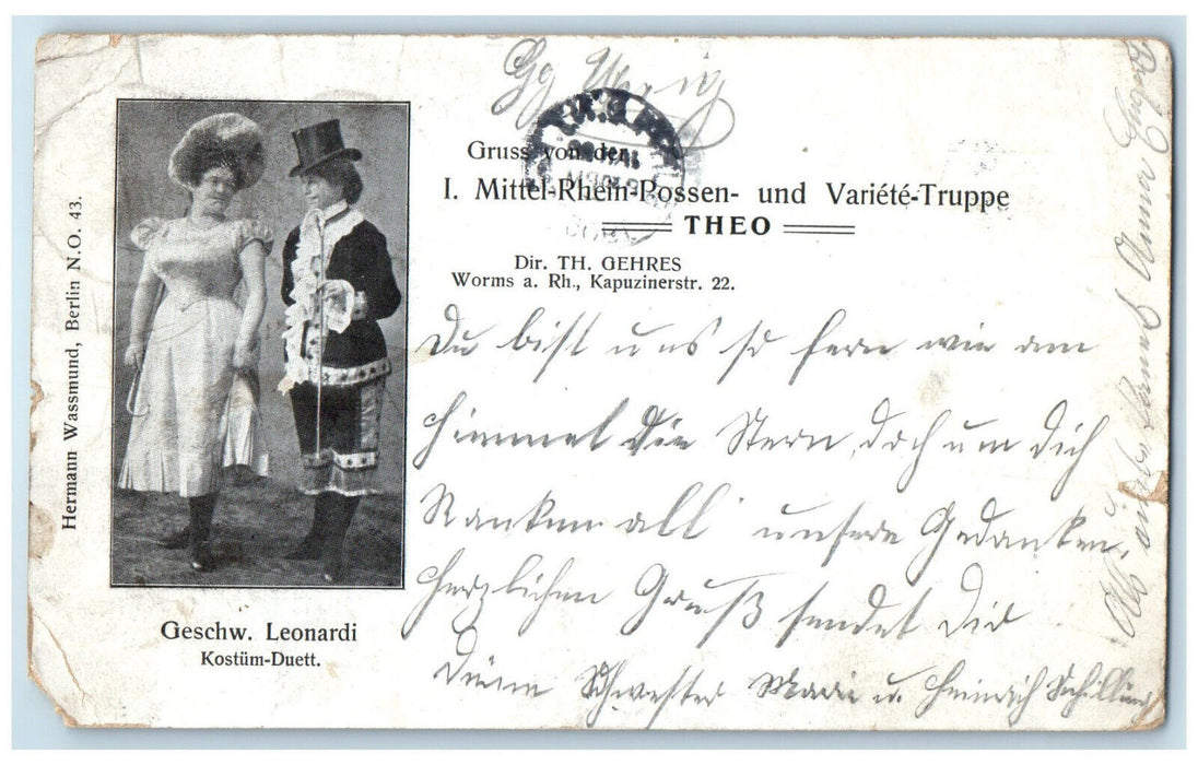 1905 Greetings From The Mittel-Rhein Rossen Und Variete-Truppe Germany Postcard