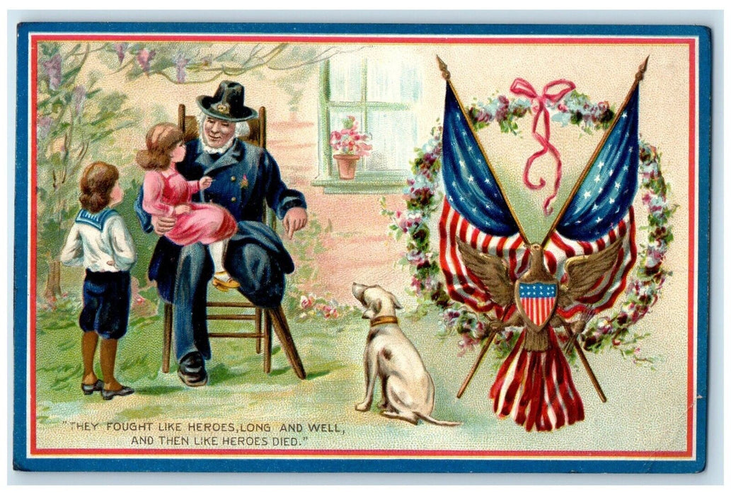 1909 Decoration Day Gar Civil War Patriotic Dog Embossed Tuck's Antique Postcard