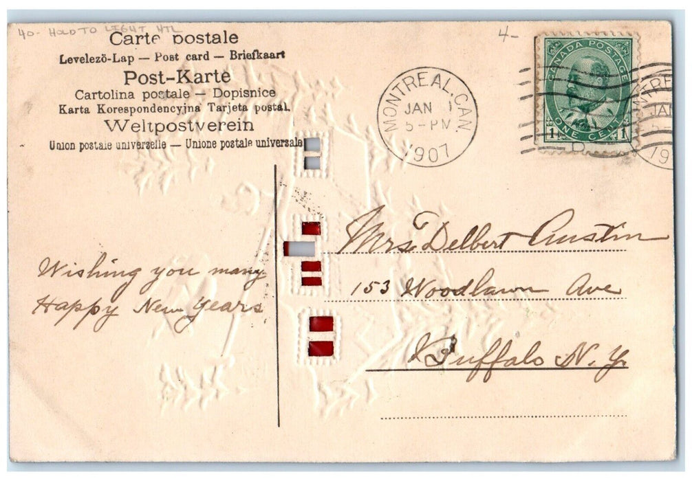 1907 New Year House Winter Pine Trees Hold To Light Montreal Canada Postcard
