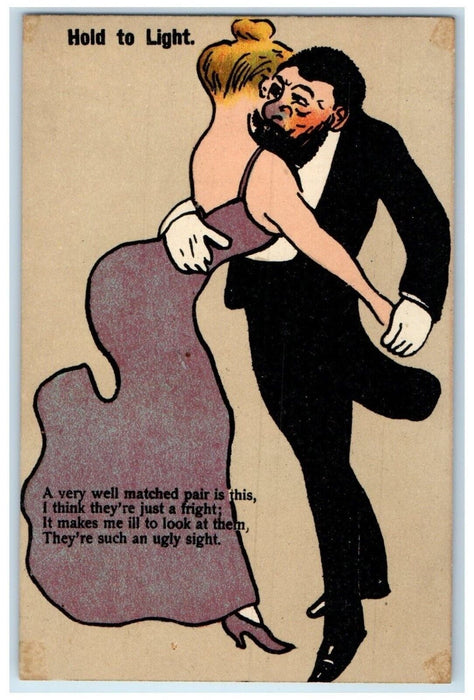 c1905 Couple Dancing Ugly Man Hold To Light HTL Unposted Antique Postcard