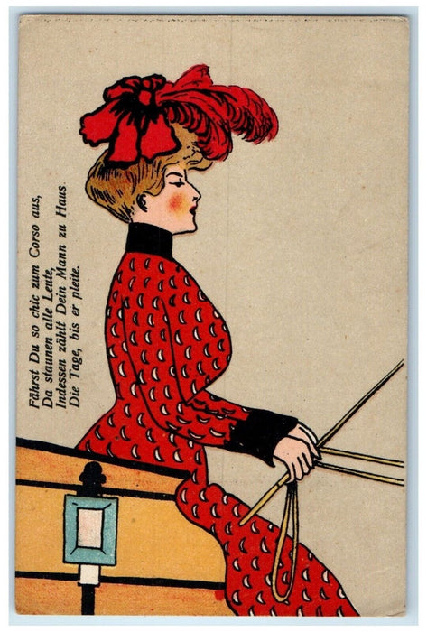 c1910's Pretty Woman Feather Hat Hold To Light HTL Unposted Antique Postcard