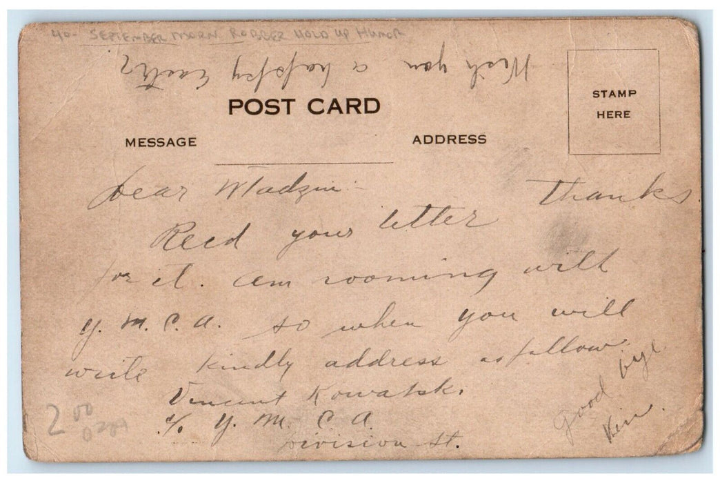 c1905 September Morn Robber Hold Up Nude Woman Humor Posted Antique Postcard