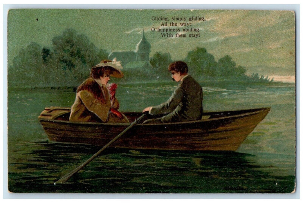 c1910's Couple Canoeing Boat Scene Chenango County New York NY Antique Postcard