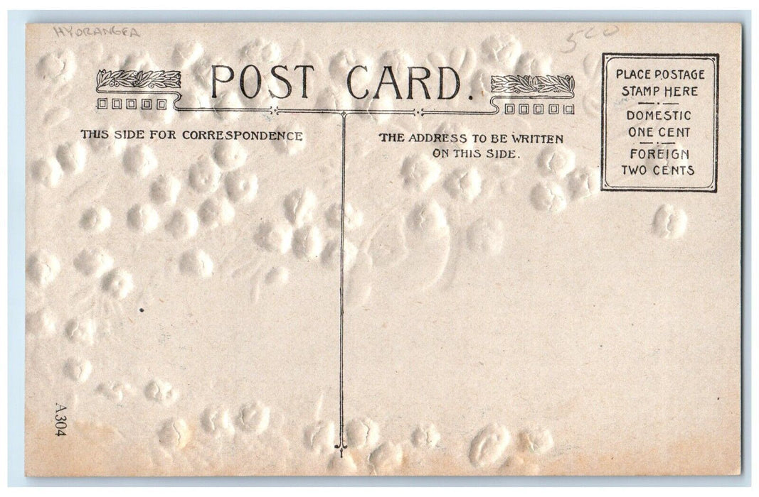c1910's Pretty Woman Hydrangea Flowers Plant Embossed Unposted Antique Postcard