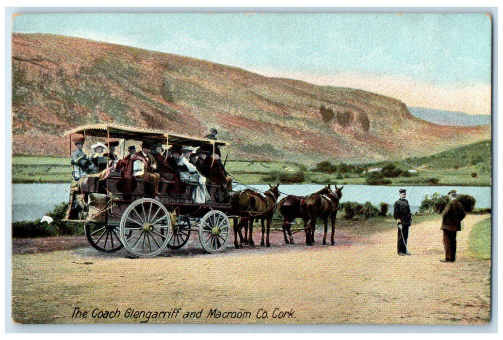 c1910 The Coach Glengarriff and Macroom Co Cork. Ireland Antique Postcard