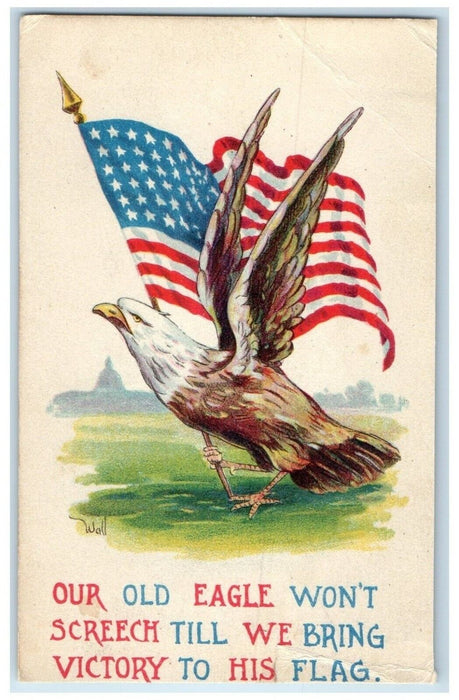 1918 Eagle Bring Victory To His Flag Patriotic WWI Wall Jersey City NJ Postcard