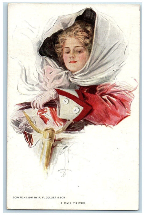c1910's Pretty Woman A Fair Driver Collier & Son Hamburg Germany Postcard