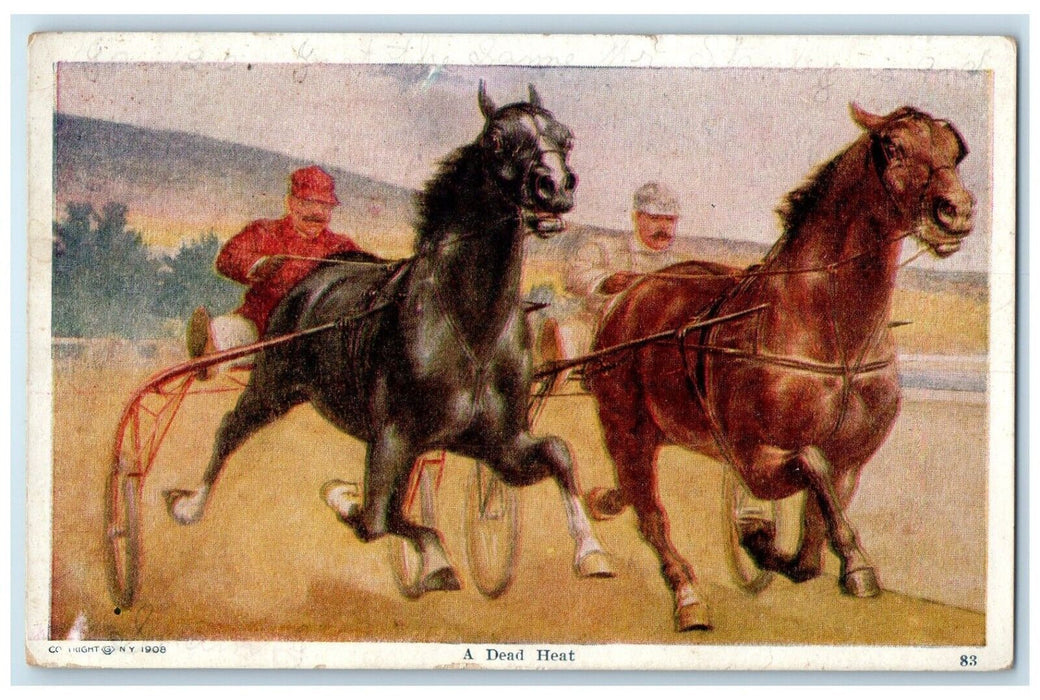 1910 RIckshaw Horse Racing A Dead Heat Valparaiso Indiana IN Antique Postcard