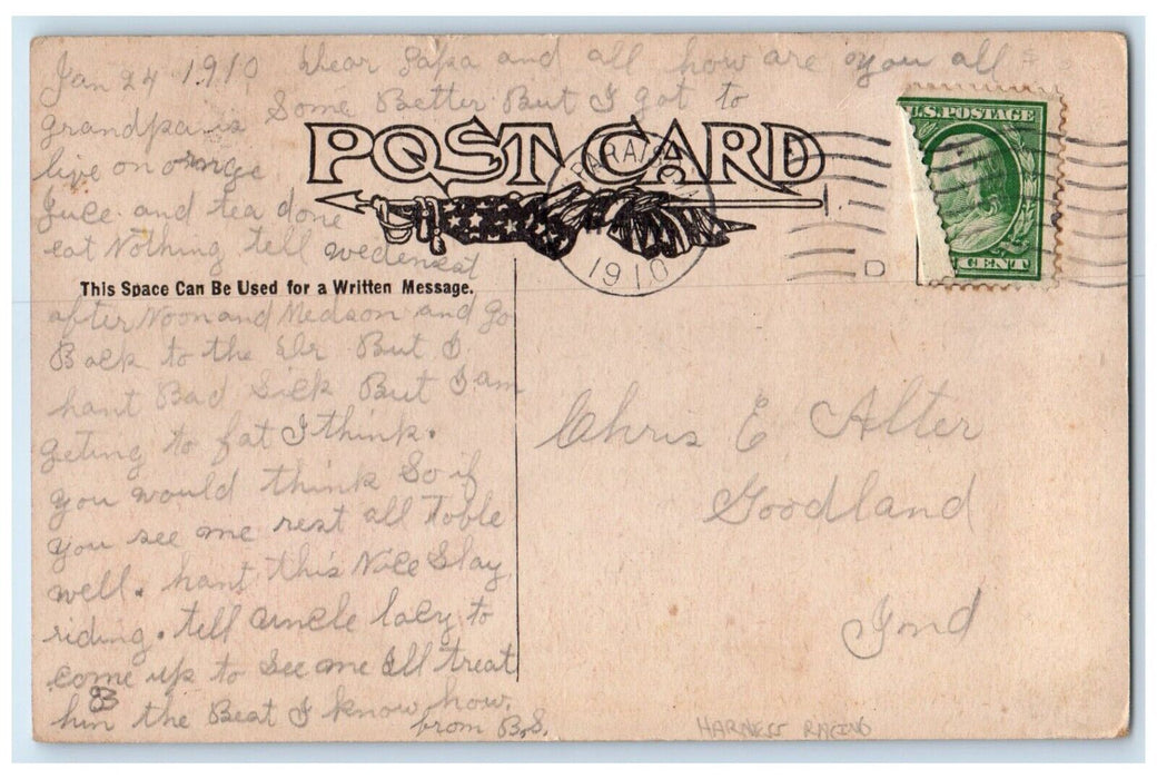 1910 RIckshaw Horse Racing A Dead Heat Valparaiso Indiana IN Antique Postcard