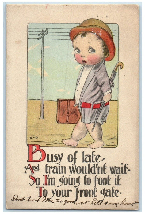 1915 Little Kid Bearfoot Busy Of Late Saint Joseph Michigan MI Antique Postcard