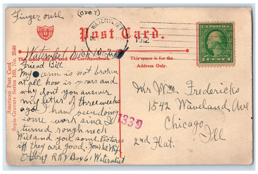 1912 Habeas Corpus Couple Lamp Waterville Michigan MI Posted Antique Postcard
