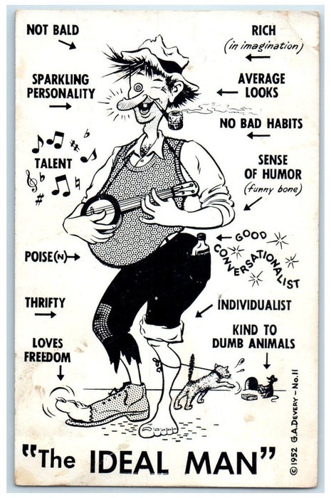 1953 Ugly The Ideal Man Pipe Bensenville Illinois IL Posted Antique Postcard
