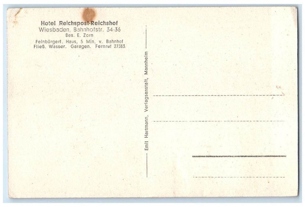 c1910 Hotel Reichspost Reichshof Wiesbaden Railroad Station Street Postcard