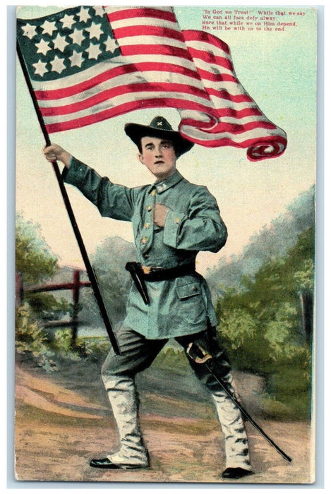 1910 Military Soldier Holding Flag Patriotic Chicago Illinois IL Posted Postcard