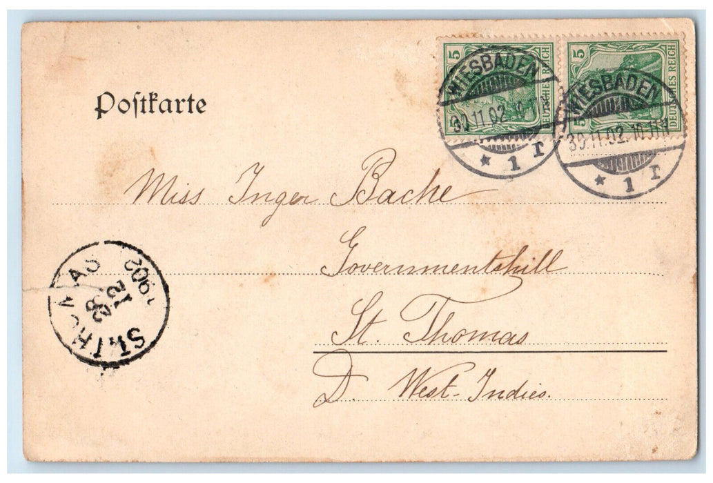 1912 Rhine Street Wiesbaden Germany Horse Carriage Antique Posted Postcard