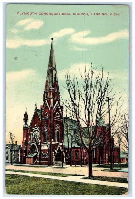 1910 Plymouth Congregational Church Chapel Exterior Lansing Michigan MI Postcard