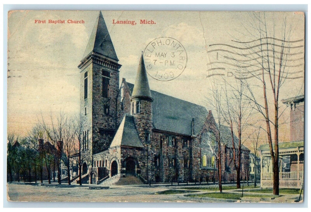 1909 First Baptist Church Chapel Exterior Building Lansing Michigan PCK Postcard