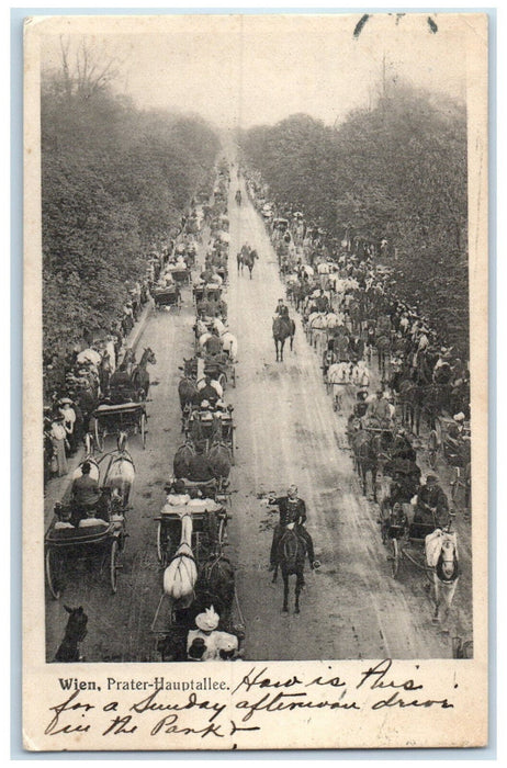 1909 Prater Main Avenue Vienna Austria Horse Carriage Posted Antique Postcard