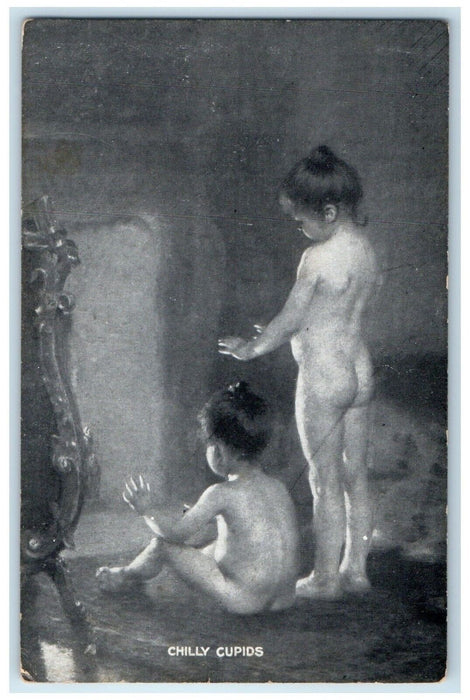 1909 Little Girls Undressed Chilly Cupids Barebutt Carthage New York NY Postcard