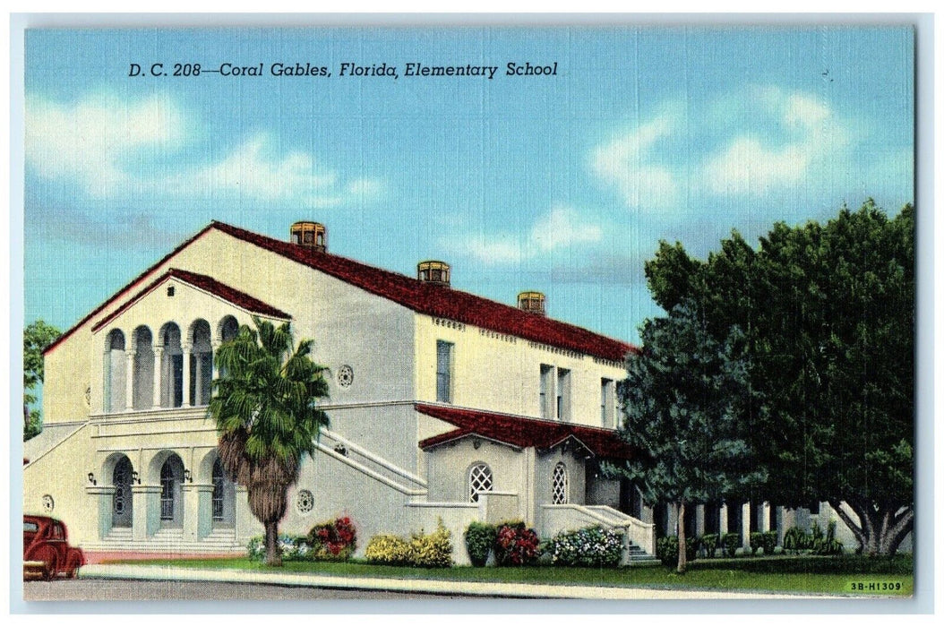 c1940 Exterior View Elementary School Building Coral Gables Florida FL Postcard