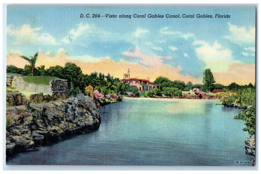 1940 Scenic View Vista Coral Gables Canal Building Coral Gables Florida Postcard