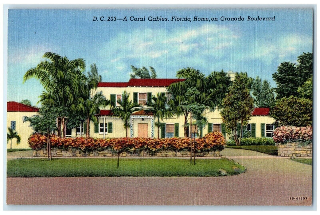 c1940 Exterior Home Granada Boulevard Building Coral Gables Florida FL Postcard