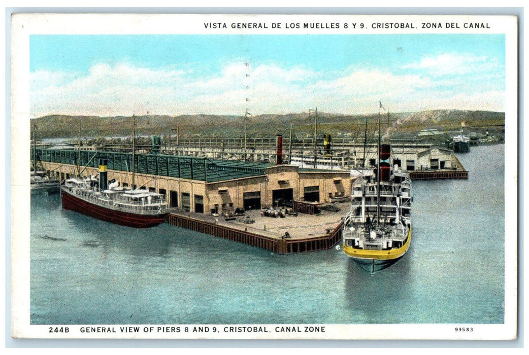 1941 General View of Piers 8 and 9 Cristobal Panama Canal Zone Postcard
