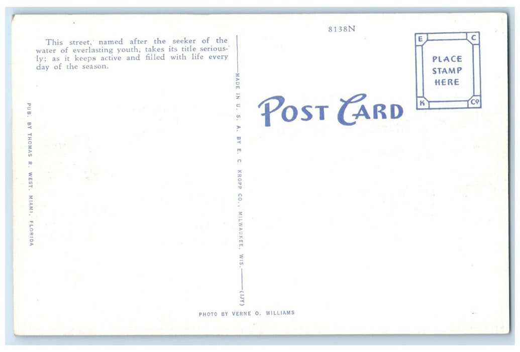 c1940 Ponce De Leon Boulevard Business Section Coral Gables Florida FL Postcard