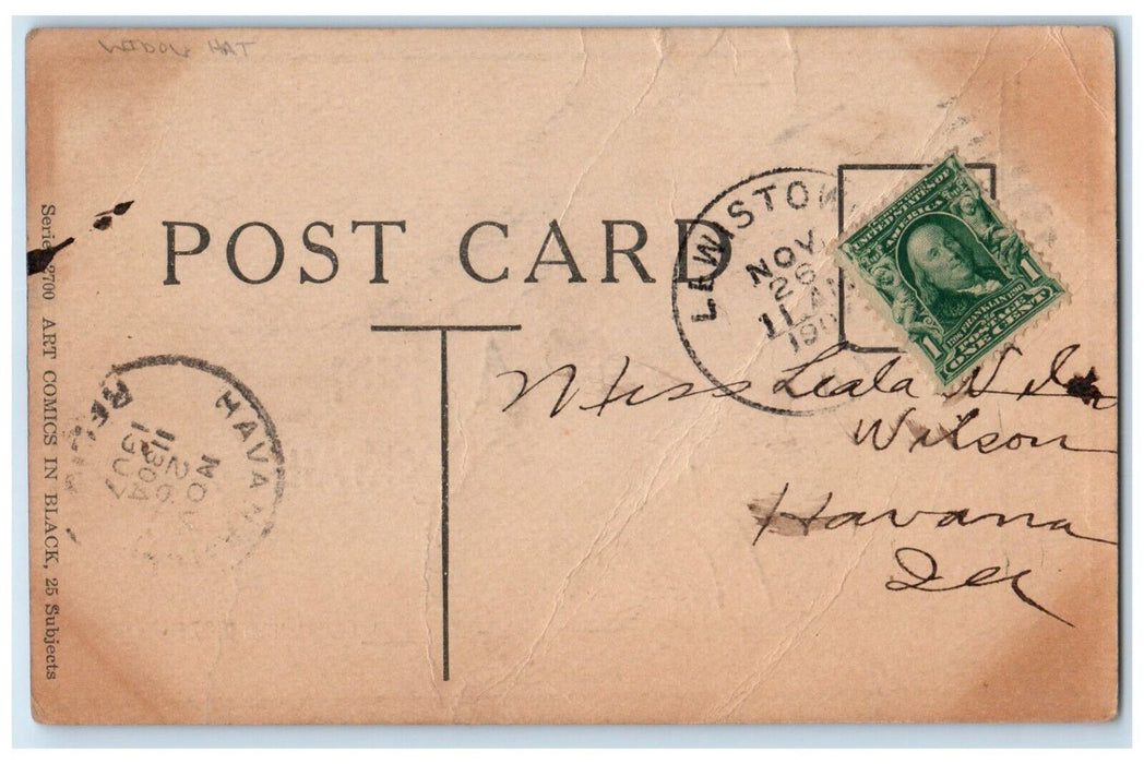 1907 Woman Widow Hat A Bum Cocktail Havana Illinois IL Posted Antique Postcard