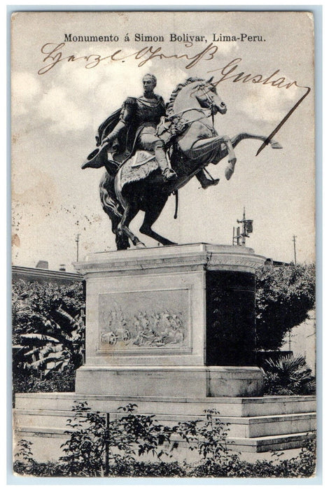 c1910 View of Monument of Simon Bolivar Lima Peru Antique Posted Postcard