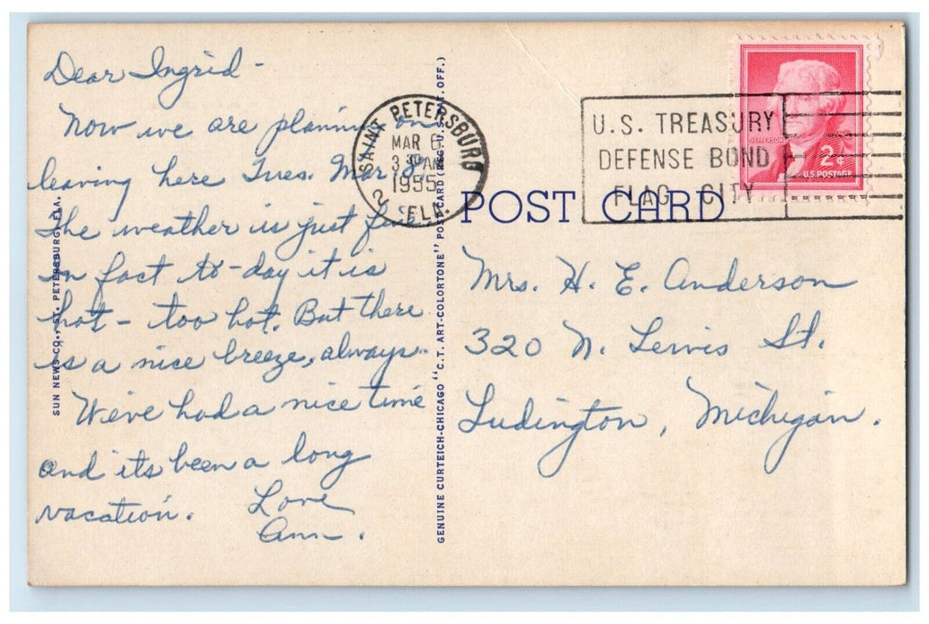 1955 Overlooking Spa Beach Recreation Pier St Petersburg Florida Posted Postcard