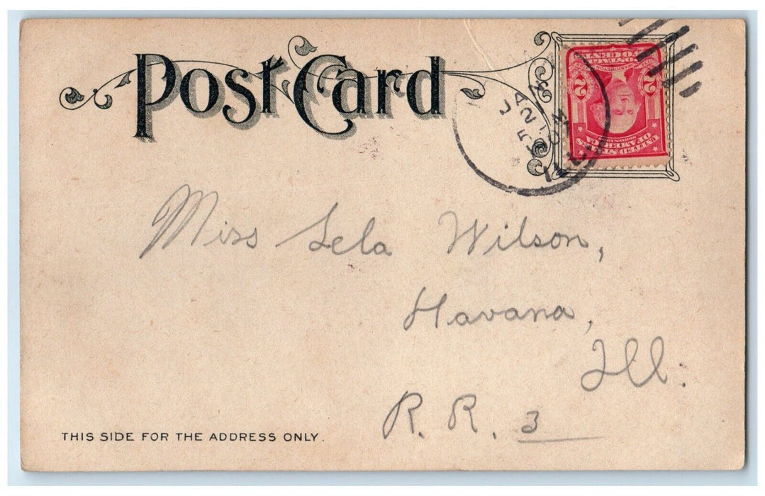 1907 Man Kiss Me Sign Busy Woman Stuck On The Typewriter Havana IL Postcard