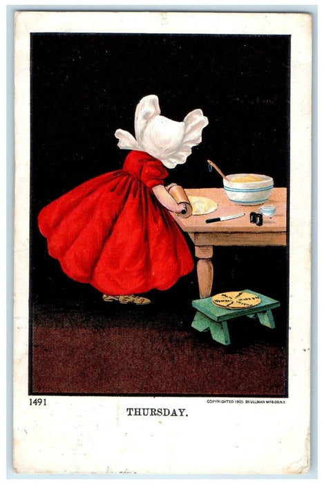 1906 Woman Chef Baking Pie Thursday Wall Warwick Massachusetts MA Postcard