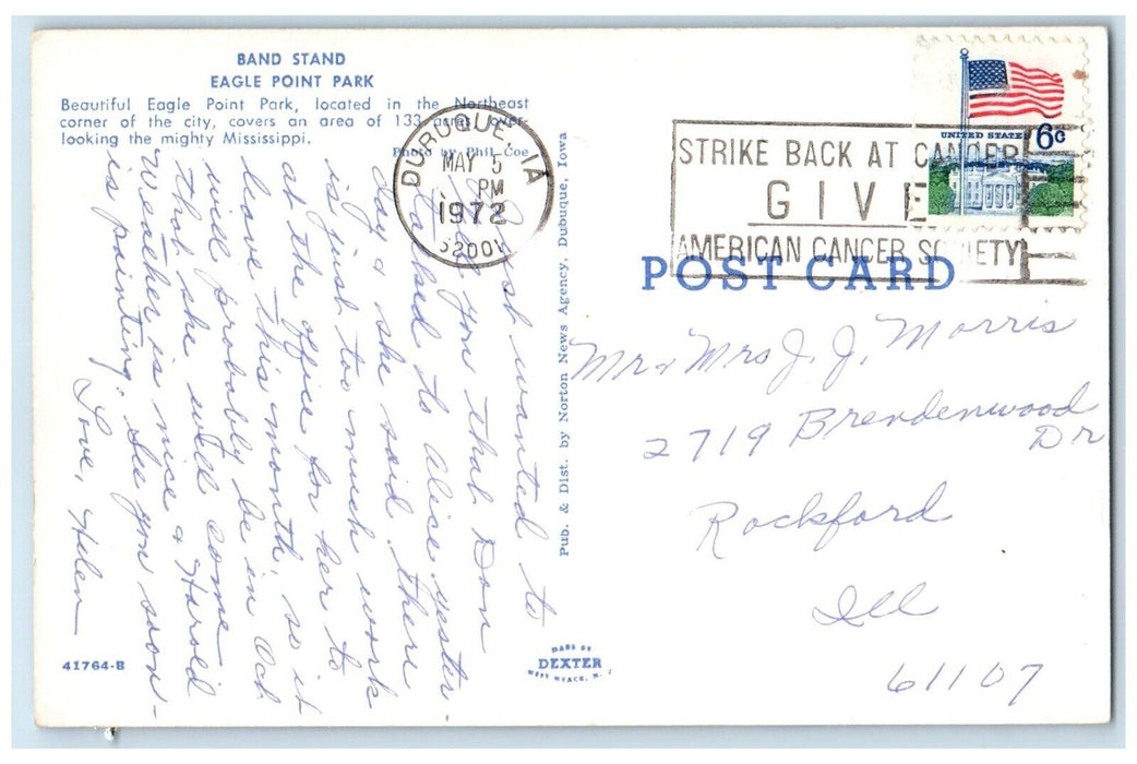 1972 Band Stand Stage Eagle Point Park Dubuque Iowa AI Vintage Antique Postcard