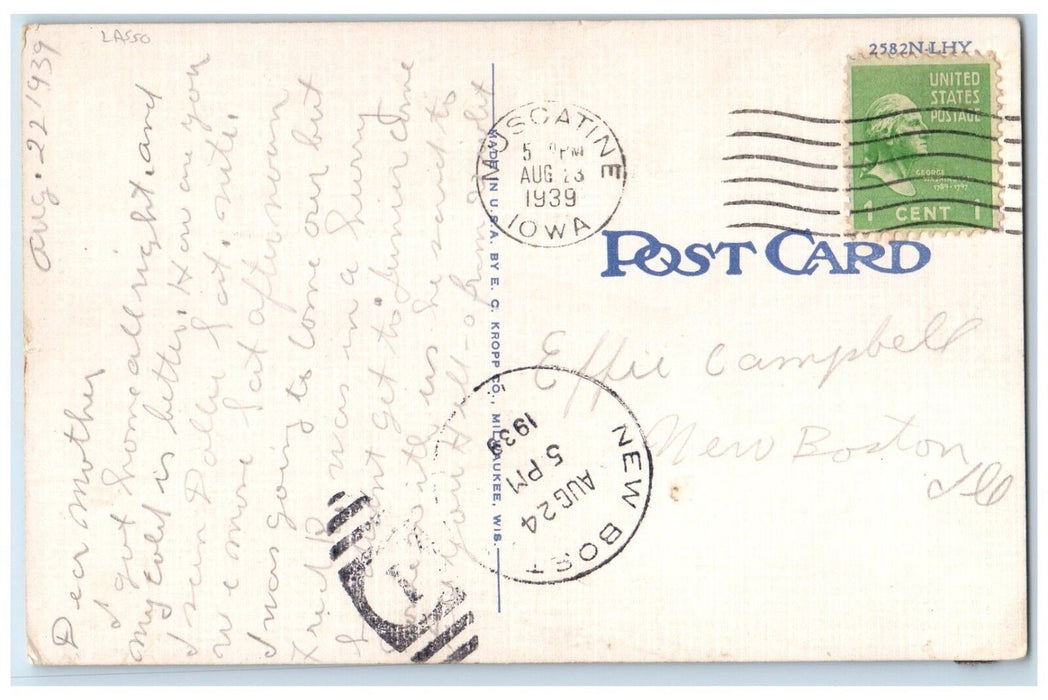 1939 Sailor Cached Girl Lasso Just A Line From Me Muscatine Iowa IA Postcard