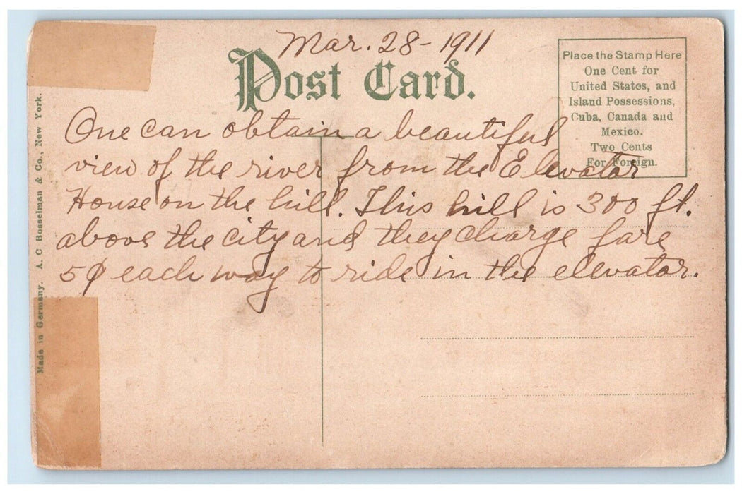 1911 Scenic View Fourth St Road Trees Elevator Dubuque Iowa IA Unposted Postcard