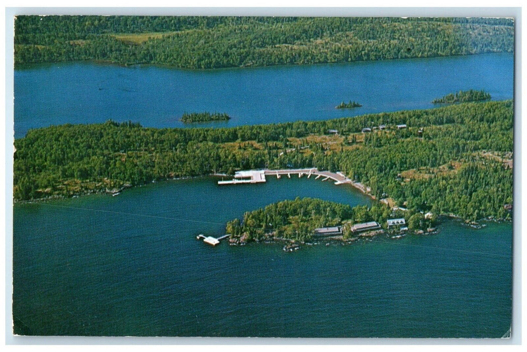 1971 Aerial View Rock Harbor Lodge Boat Royale National Park Michigan Postcard