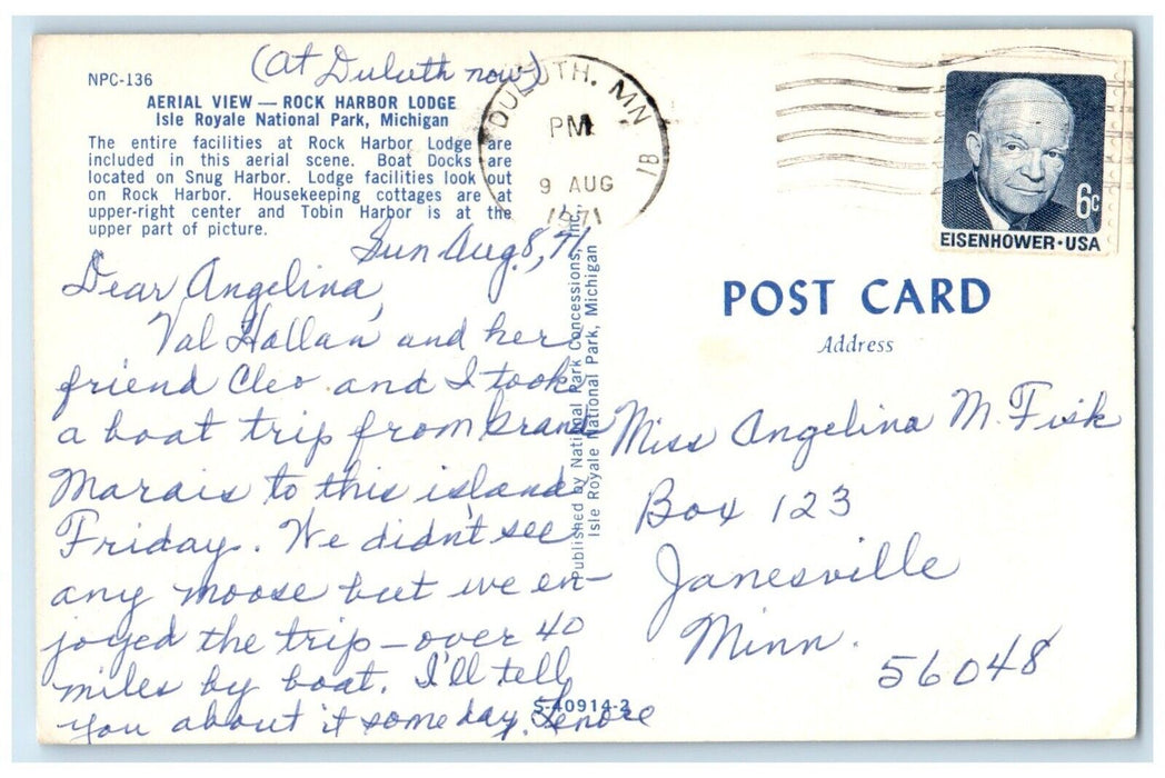 1971 Aerial View Rock Harbor Lodge Boat Royale National Park Michigan Postcard
