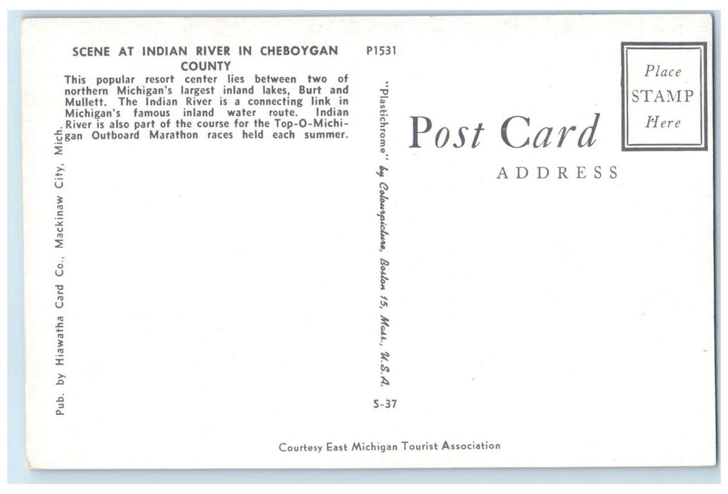 c1960 Scene Indian River Cheboygan County Resort Center Lake Michigan Postcard